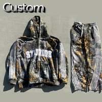 Ensemble de survêtement pour homme avec imprimé intégral et bandes latérales, pantalon de survêtement personnalisé, camouflage bois, fermeture éclair, sweat à capuche