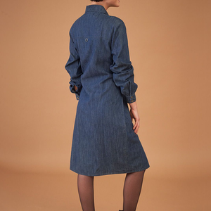 <span class=keywords><strong>2022</strong></span> venta al por mayor elegante camisa de mezclilla Jean Vestido de manga larga con cinturón para mujer - Product Image 3