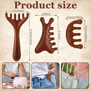 Peigne de <span class=keywords><strong>massage</strong></span> du cuir chevelu en bois personnalisé en 3 parties, outil Gua Sha pour les soins capillaires, la relaxation, le démêlage et la stimulation de la circulation sanguine - Product Image 2