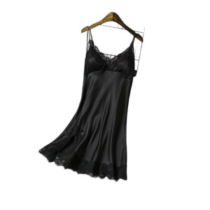 Nuevo conjunto de dos piezas de lencería negra de estilo europeo y americano, de imitación de seda, moderno y cómodo, con ribete de encaje. - Product Image 5