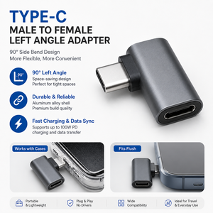 อะแดปเตอร์แบบงอ 90 องศา รุ่นพรีเมียม รองรับการชาร์จเร็ว 100W แบบ DC USB-C หัวต่อแบบตัวผู้/ตัวเมีย สำหรับแล็ปท็อปและโทรศัพท์มือถือ รุ่นใหม่ - Product Image 2