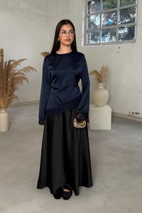 Camicetta da <span class=keywords><strong>donna</strong></span> sexy in raso con orlo asimmetrico e decorazioni in pizzo, top in tessuto a tinta unita - Product Image 5