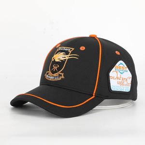 Casquettes de baseball brodées personnalisées OEM pour hommes, en tissu respirant de haute qualité, 6 panneaux, noires, avec logo et passepoil - Product Image 1