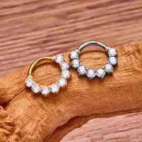 Cincin Hidung Titanium G23 ASTM F136 untuk Pertunangan/Pernikahan, Anting Segmen Berengsel dengan CZ, Lapis Emas 18K, Perhiasan Tubuh