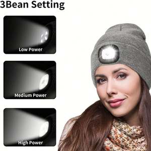 Custom USB Rechargeable <b>LED</b> <b>Beanie</b> <b>Hat</b> Knit Acrylic Winter <b>Hat</b> Headlight Night Running Custom Promotional Gift Floppy Brim - Product Image 3