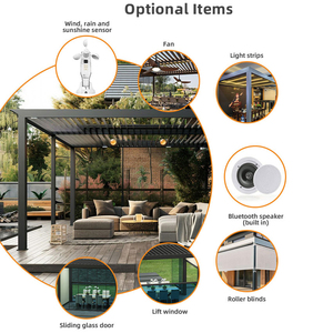 Pergola moderne à lames en aluminium avec bandes LED, stores enrouleurs, protection pluie et soleil, pour villa, terrasse, jardin et piscine - Product Image 4