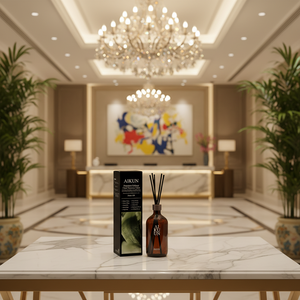 Aikun Luxury 100ml Black Window Box Fig Patchouli IP16 Amber Round Glass <b>Reed</b> <b>Diffuser</b> Home Scent Gift Set <b>For</b> Reception Space - Product Image 1