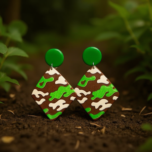 Boucles d'oreilles à motif camouflage, vert et marron, en forme de diamant, en résine acrylique, bijoux à la mode pour femmes, accessoires - Product Image 3