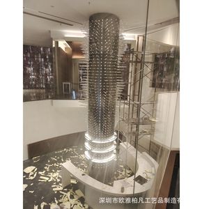 Sculpture d'art en acier inoxydable, colonne décorative ronde à poser au sol, design contemporain, pour hall d'hôtel - Product Image 2