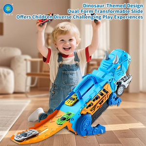 Camion de transport de dinosaures portable YICHENG, jouet à fente, piste pliable en plastique, transporteur pour 6 voitures en alliage coulissant pour enfants, garçons - Product Image 4