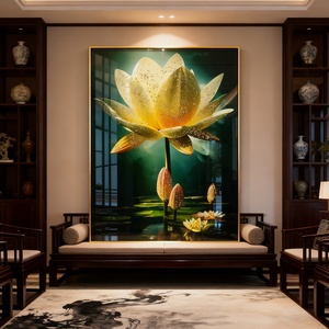 Peinture sur Porcelaine LED Personnalisée en Usine, Décoration Murale HD, Paysage de Fleur de Lotus, Hall d'Entrée, Salon - Product Image 6