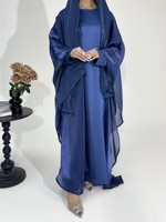 Abaya kaftan gris scintillant avec cape pour femmes ensemble deux pièces Robe de soirée islamique fluide élégante et modeste Robe Maxi pour la fête de l'Aïd