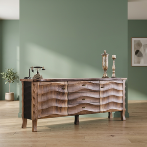 Meuble console en bois, buffet d'appoint avec tiroirs à motif ondulé pour salon et hôtel - Product Image 3
