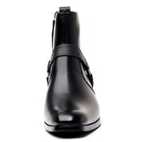 Bottes en cuir PU tendance pour hommes avec logo personnalisable, grandes tailles, style moto, hauteur cheville, noires, pour l'automne et l'hiver