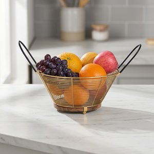 Panier à fruits minimaliste en métal avec poignées, conteneur de rangement en aluminium pour la présentation des aliments dans la cuisine, forme polygonale, design durable - Product Image 5