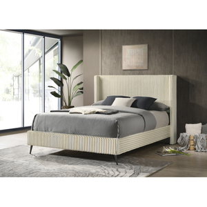 Mavela Modern Adjustable Wide Wale Corduroy Upholstery Panel Queen <b>Bed</b> 2 Nightstands Cream for Apartment Hotel Use Furniture Set - Product Image 3