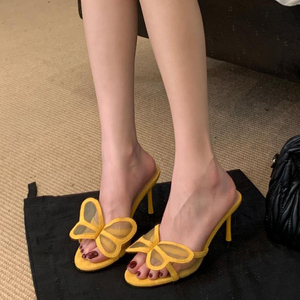 Sandales à talons hauts en daim pour femme, style mules à bout ouvert, avec empeigne en maille, sexy et tendance - Product Image 3