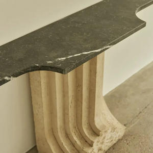 <span class=keywords><strong>Console</strong></span> moderne Wabi-Sabi en travertin et marbre noir – <span class=keywords><strong>Meuble</strong></span> d'entrée de luxe et pièce maîtresse - Product Image 2