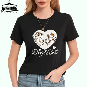 all over print t-shirt cotton Cute cats and dogs logo graphic t shirts Print Sublimation Quickly Dry Casual women's t-shirts