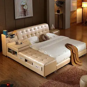 Luxury multifunctional storage bed furniture Box modern king size bed frame queen white double soft leather tatami beds set