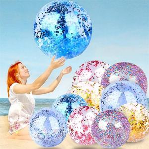 Colorful Transparent <b>Inflatable</b> PVC Beach Ball Glitter Beach Ball Confetti Ball for Summer Beach Pool and Party - Product Image 1