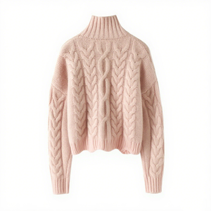 OEM Lässiger Damen Winterpullover mit Individuellem Logo, Gestrickter Rollkragenpullover mit Langen Ärmeln und Atmungsaktivem Zopfmuster - Product Image 1