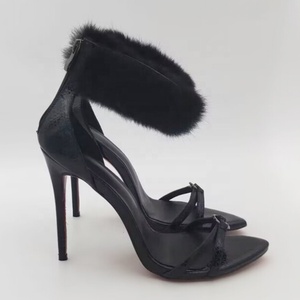 Sandales à talons hauts pour femme, grande taille 45, printemps-été, à talon aiguille, avec bride de cheville en fourrure douce, fermeture éclair arrière, chaussures d'extérieur, escarpins de soirée - Product Image 6