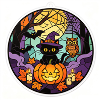 Magnifique pendentif circulaire de 20 cm en acrylique personnalisable, imprimé UV, thème Halloween, anniversaire, voyage, respectueux de l'environnement, style Art Déco