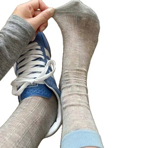 Mesh Color Blocked Mid Calf <b>Socks</b> For Women Breathable Slouch <b>Socks</b> Spring Summer Thin <b>Long</b> <b>Socks</b> Gray Blue White Pink Brown - Product Image 3
