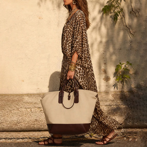 Bestseller Abito Lungo da Donna Casual con Stampa Leopardata, Scollo a V, Maniche Regolari in Poliestere - Product Image 2