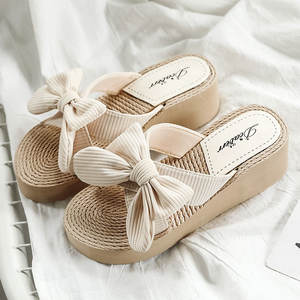 Papillon sandale nouveau un mot pantoufles dames sandales <span class=keywords><strong>compensées</strong></span> ballerine pantoufles pour femmes sandales <span class=keywords><strong>compensées</strong></span> EVA chaussures d'été maille - Product Image 2