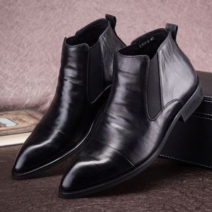 Bottes en cuir pointues tendance pour hommes, bottes mi-hautes en cuir, bottes pour hommes d'affaires - Product Image 4