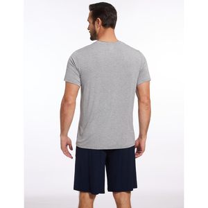 Conjunto de pijama para hombre de viscosa de bambú, camiseta de manga corta con cuello en V y pantalones cortos, ropa de dormir de algodón de 2 piezas para hombre, ropa de estar para hombre - Product Image 4