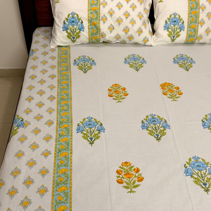 Hand Block <b>Printed</b> Cotton Bedsheet Floral Jaipuri Bedding Set Handmade <b>Botanical</b> Multicolor Jaipur Artisans Home Decor Wholesale - Product Image 3