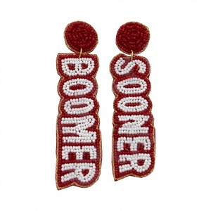 Pendientes de Cuentas Textiles Hechos a Mano Boomer Sooner, Rojo, Blanco y Dorado, Forma Rectangular, Joyería para Fiesta de Halloween, Navidad, Año Nuevo - Product Image 1