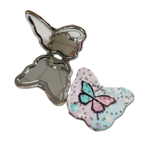 Custom Logo Printing Folding Portable Butterfly Compact Mirror Pu Leather Souvenir Gift Cute Girl Butterfly Pocket Mirror