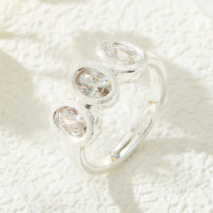 Three Oval Zircon Open <b>Ring</b> Bezel Setting Adjustable Index Finger <b>Ring</b> <b>Band</b> Gift Jewelry - Product Image 4