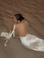Robe longue élégante blanche sans manches à fleurs 3D, dos nu, col bénitier, style bodycon, pour femme, été