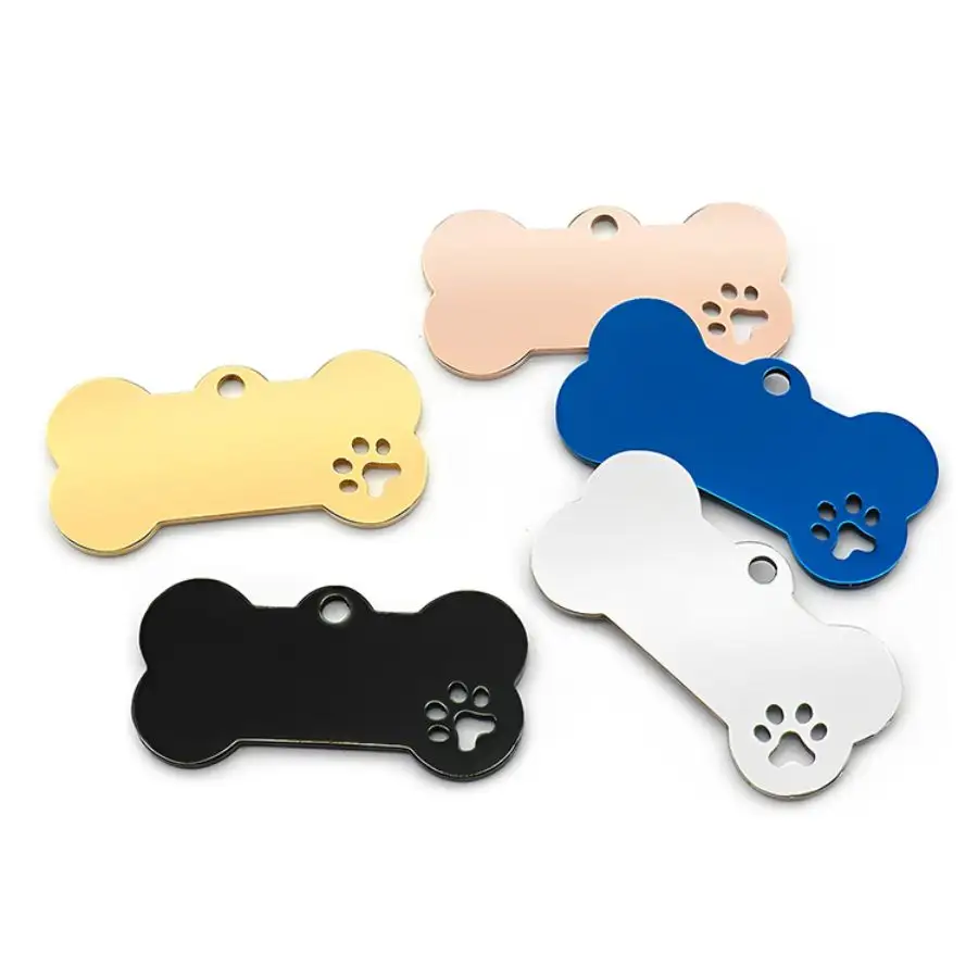 2023 Novo Personalizado Gravado Metal Dog Tags de aço inoxidável Pet ID Tags Bone Shape Dog Tags