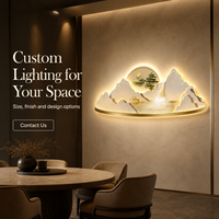 Art mural en bois MDF Golden Mountain avec éclairage LED, paysage lumineux pour salon, bureau, hôtel, intérieurs contemporains