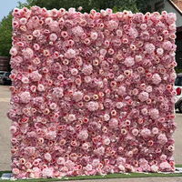 Dinding Bunga Sutra 3D Pink Buatan Tangan Populer, Tahan Air, Latar Belakang Bunga Artifisial untuk Pernikahan dan Perayaan Hari Ibu