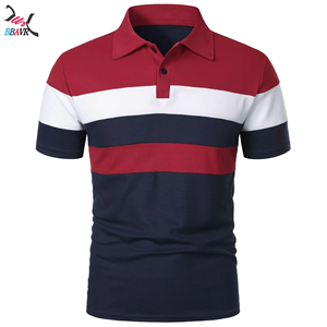 Chemise à manches courtes pour homme, trois bandes sur la poitrine, style color-block, col à revers, manches courtes transfrontalières - Product Image 1