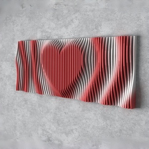 Décoration murale <span class=keywords><strong>en</strong></span> <span class=keywords><strong>bois</strong></span> naturel avec motif de cœur rouge <span class=keywords><strong>sculpté</strong></span> pour bar, café, appartement, commerce - Product Image 3