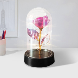 Preserved Rose In Glass Dome With Led Light Night Light For Bedroom Living Room Valentine'S Day <b>Gift</b> Elegant Decor - Product Image 1