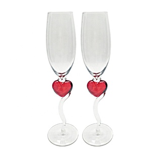 Tazza di <span class=keywords><strong>vetro</strong></span> trasparente Verde red swirl stelo rosso cuore staminali bicchiere di Vino calice - Product Image 5