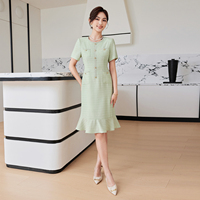 Robe d'été pour femme de style français, à manches courtes, inspirée du luxe léger, élégante pour le bureau, respirante, avec ourlet queue de poisson et volants