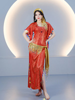 Nuevo Conjunto de Vestido Galabeya para Danza del Vientre Baladi Saidi, Traje de Danza Raks Assaya, Atuendo Oriental para Espectáculos, Cinturón Dorado y Diadema