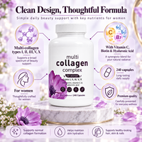 Capsules de collagène multi-sources OEM/ODM (types I, II, III, X) avec peptides de collagène, extraits végétaux, biotine, vitamines, anti-âge, riches en protéines pour adultes