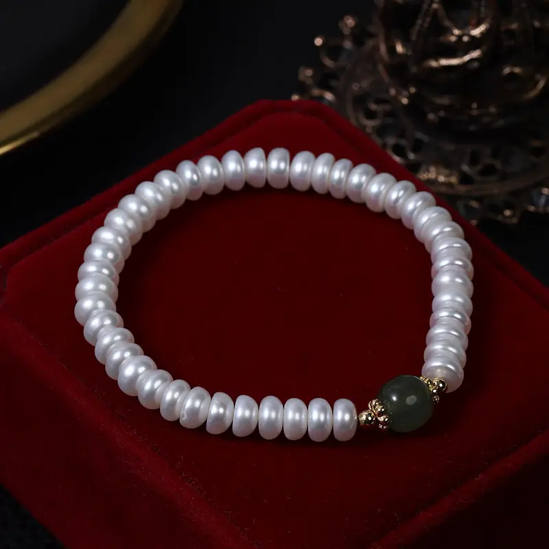 Wholesale High Quality Hotan Jade 6-7mm Natural Freshwater Pearl Bracelet For Women