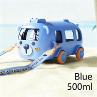 Bouteille d'eau carrée en plastique pour enfants, portable et mignonne, en forme de bus, avec paille, pour la protection de l'environnement